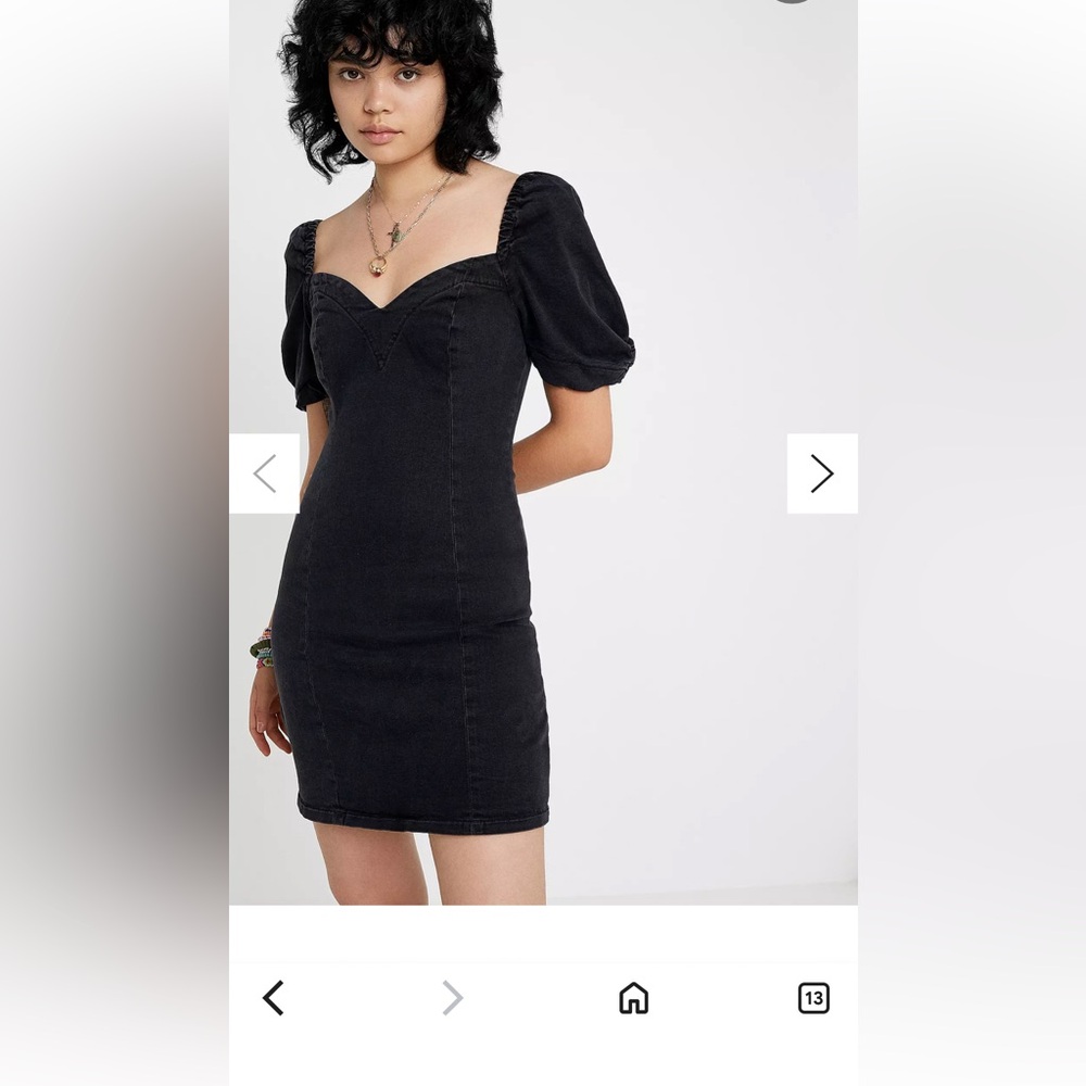 UO Chelsea Puff Sleeve Denim Mini Dress Size M